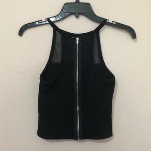 Mesh halter crop top with zippered back